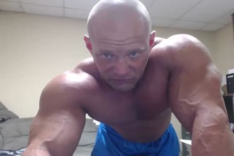 Bald Bodybuilder Flex, Work Out, And wank