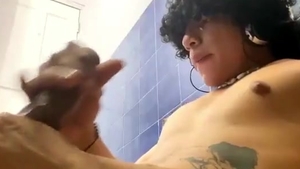 curly Hair Latino lad With Tattoos Jerks Off His large darksome cock