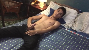 BarebackLatinoz: Santiago jerking big balls in the bed